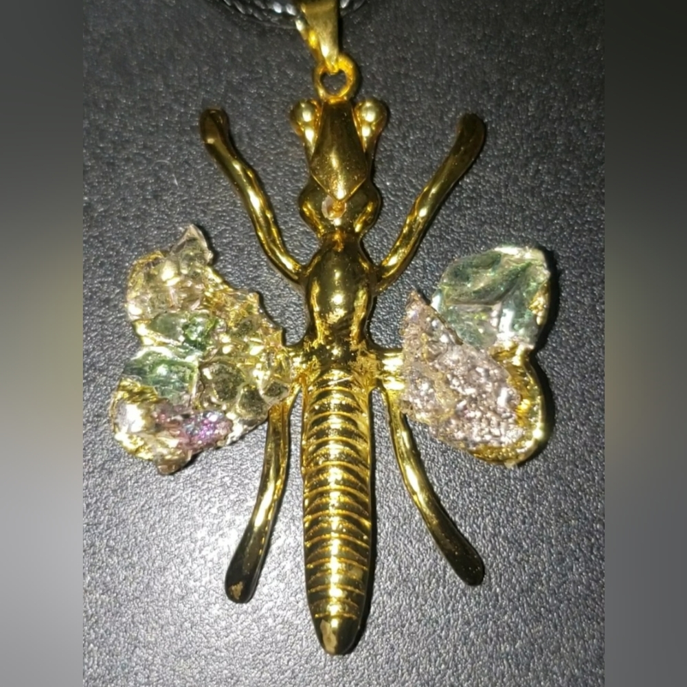 Bismuth Dragonfly Pendant Necklace - Picture 4 of 11